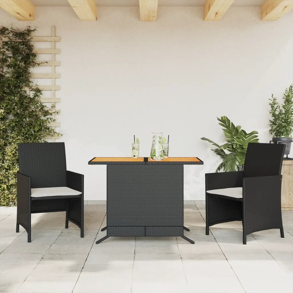 Set da Bistr¨° 3 pz | Set Salotto da Giardino con Cuscini Nero in Polyrattan