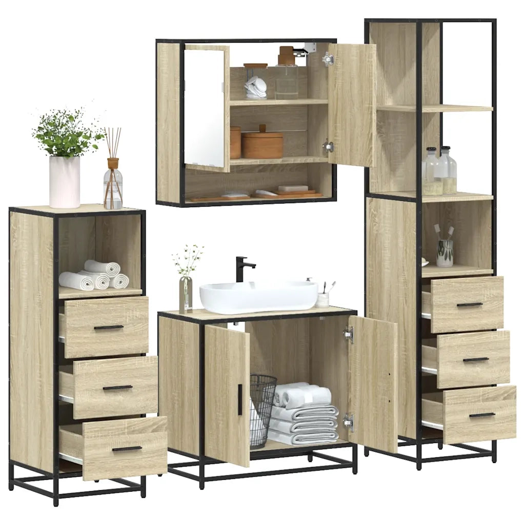 Set Mobili da Bagno 4 pz Rovere Sonoma in Legno Multistrato 3301276