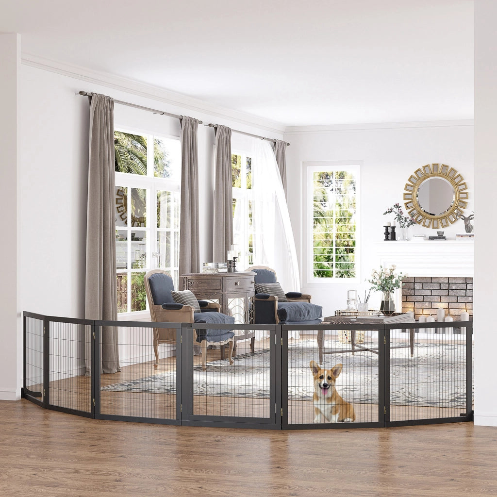 Barriera di sicurezza per cani 432 x 36 x 70 cm in legno nero pieghevole