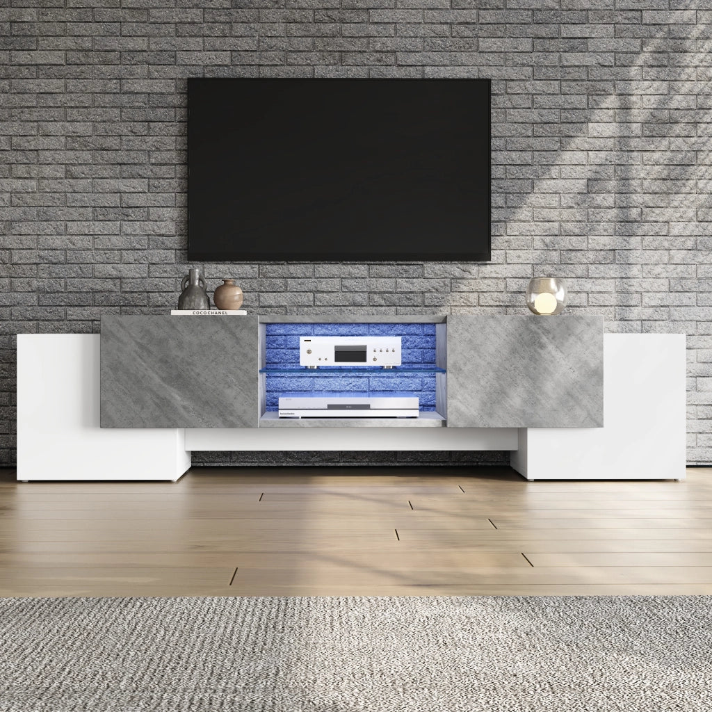 Mobile TV bianco e grigio 180 cm con illuminazione LED