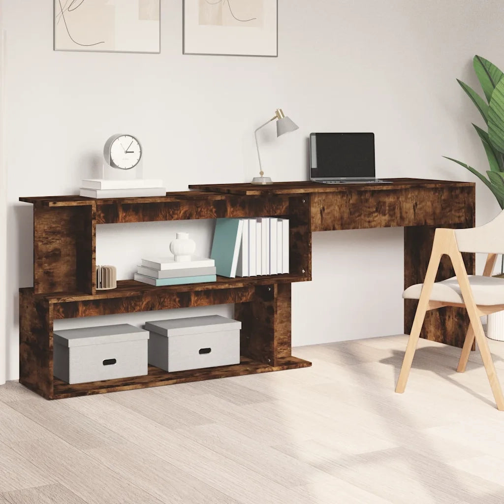 Scrivania | Tavolo da Ufficio Angolare Rovere Fumo 200x50x76cm in Legno Multistrato