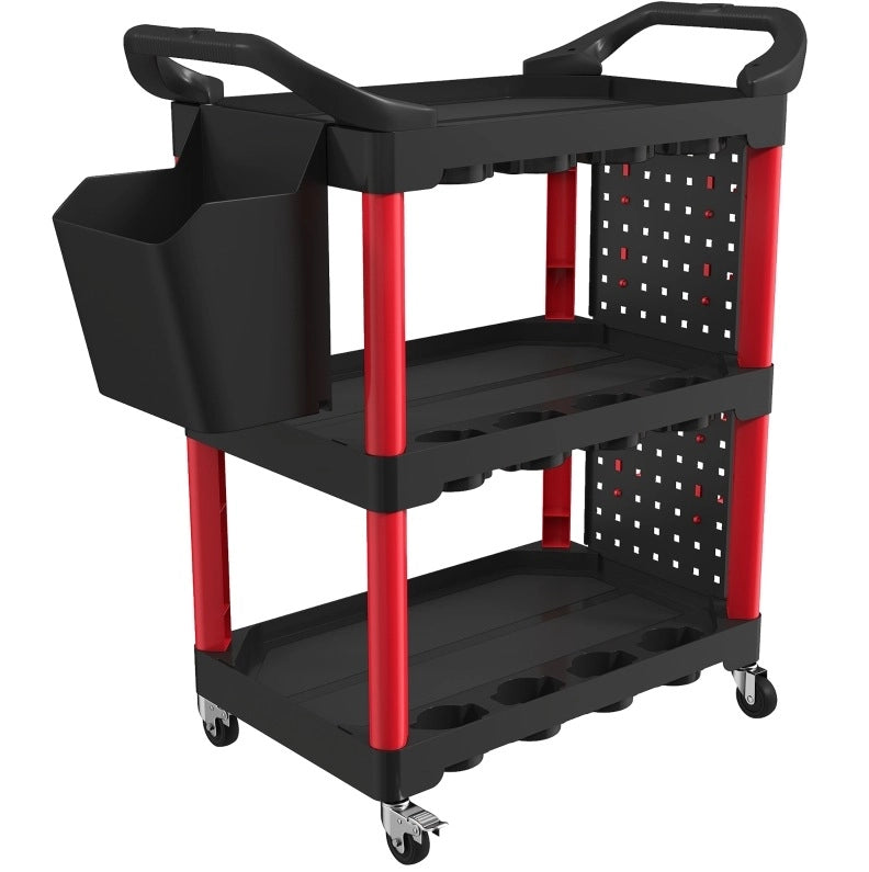 Carrello portautensili 95x43x96 cm in polipropilene nero e rosso con vano, per garage