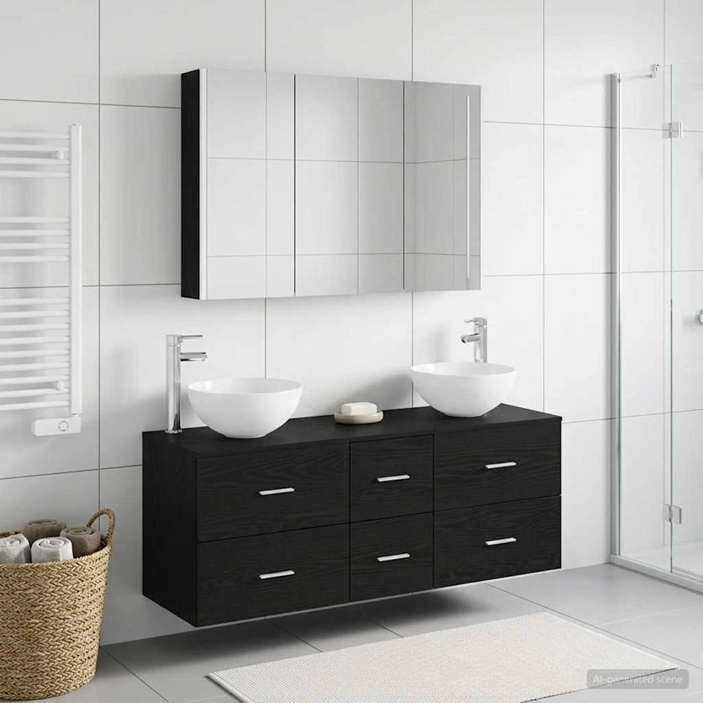Set di mobili per il bagno 4 pz Rovere Nero 3406744