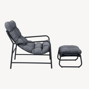 Set di 3 Mobili da Giardino Trerdfjoa Tavolino Rotondo Poltrona e Poggiapiedi - Grigio Scuro [en.casa]