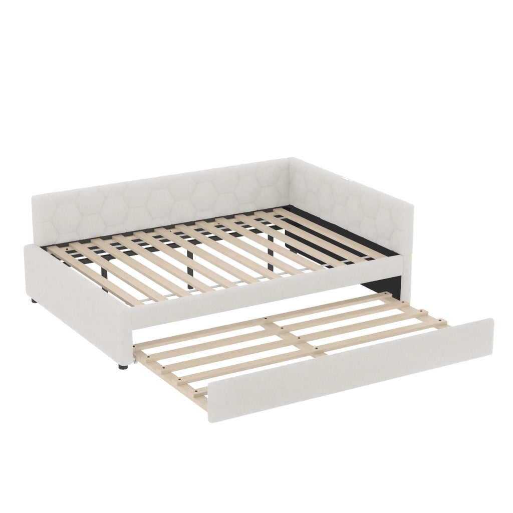 Letto rosa 140x200 cm con rete a doghe e letto estraibile; lampada; USB e Type C; velluto e MDF