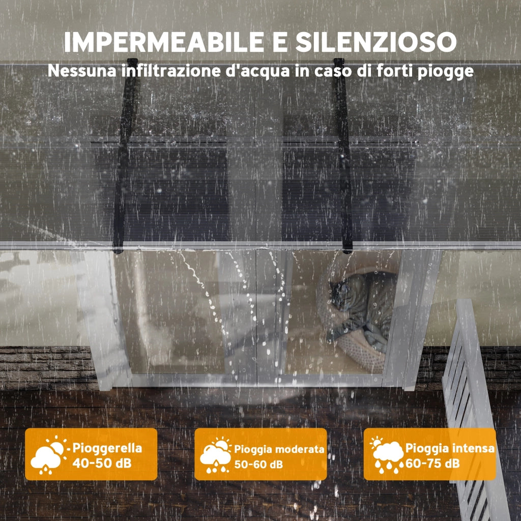 Tettoia in Policarbonato e Alluminio ¨C zephmum ¨C Nero e Trasparente 303x96x27 cm