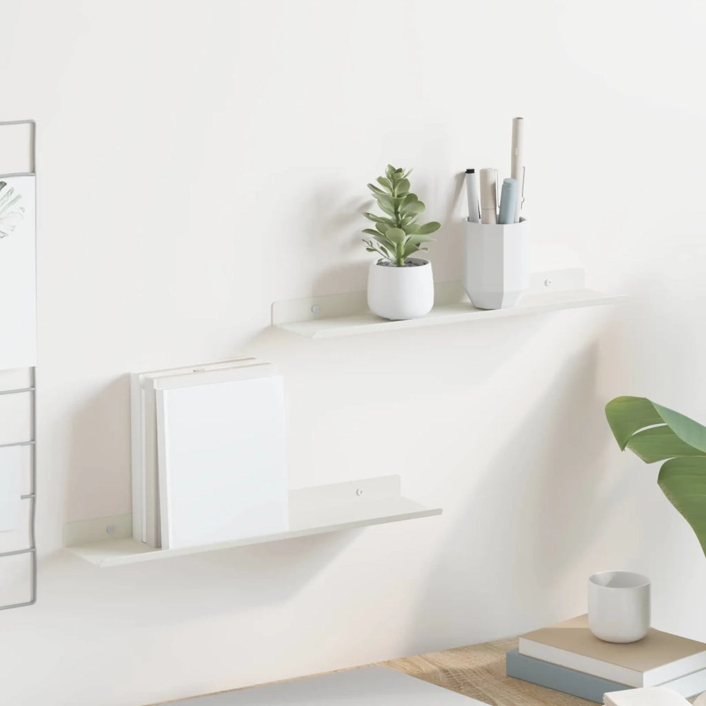 2 pz Mensola | Ripiano | Scaffale sospesa Bianco 40 x 8,5 x 2,5 cm Acciaio