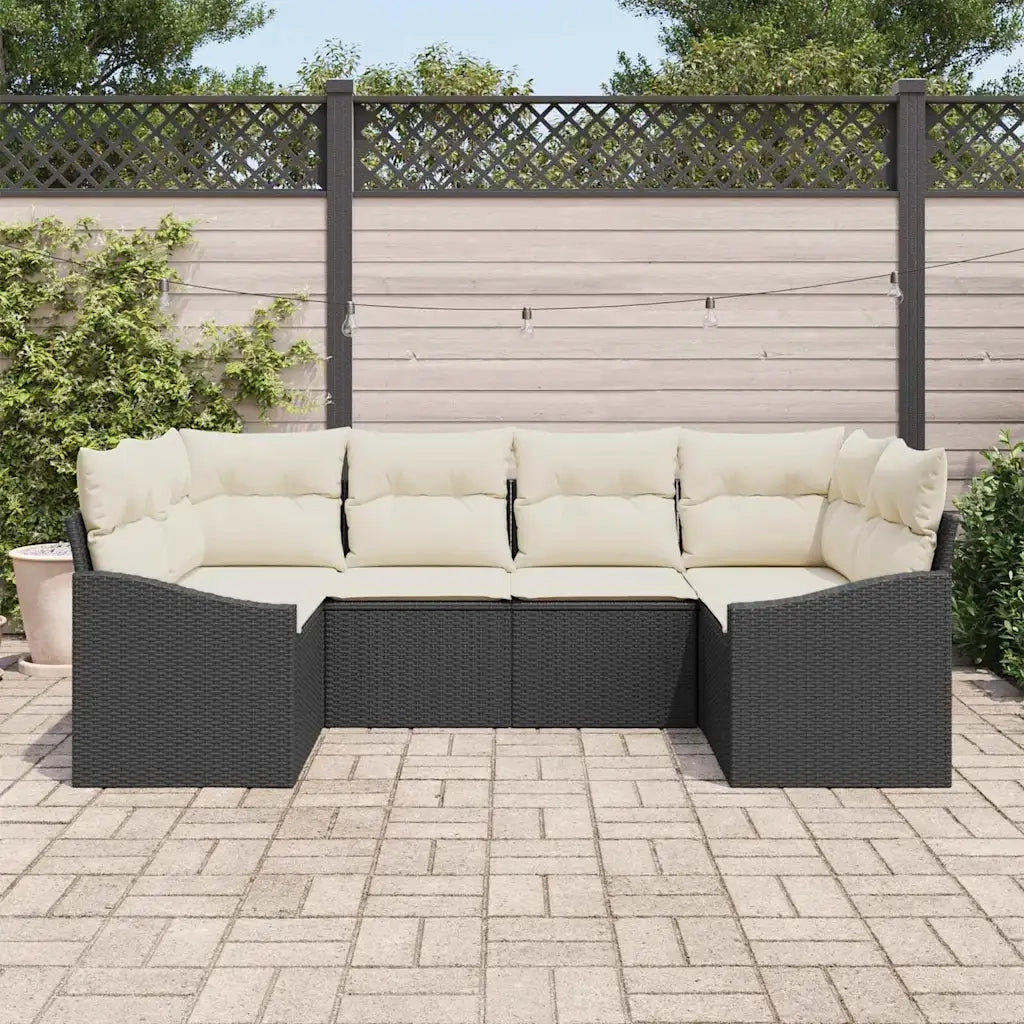 Set Divano da Giardino 6 pcs Nero e Crema polyrattan