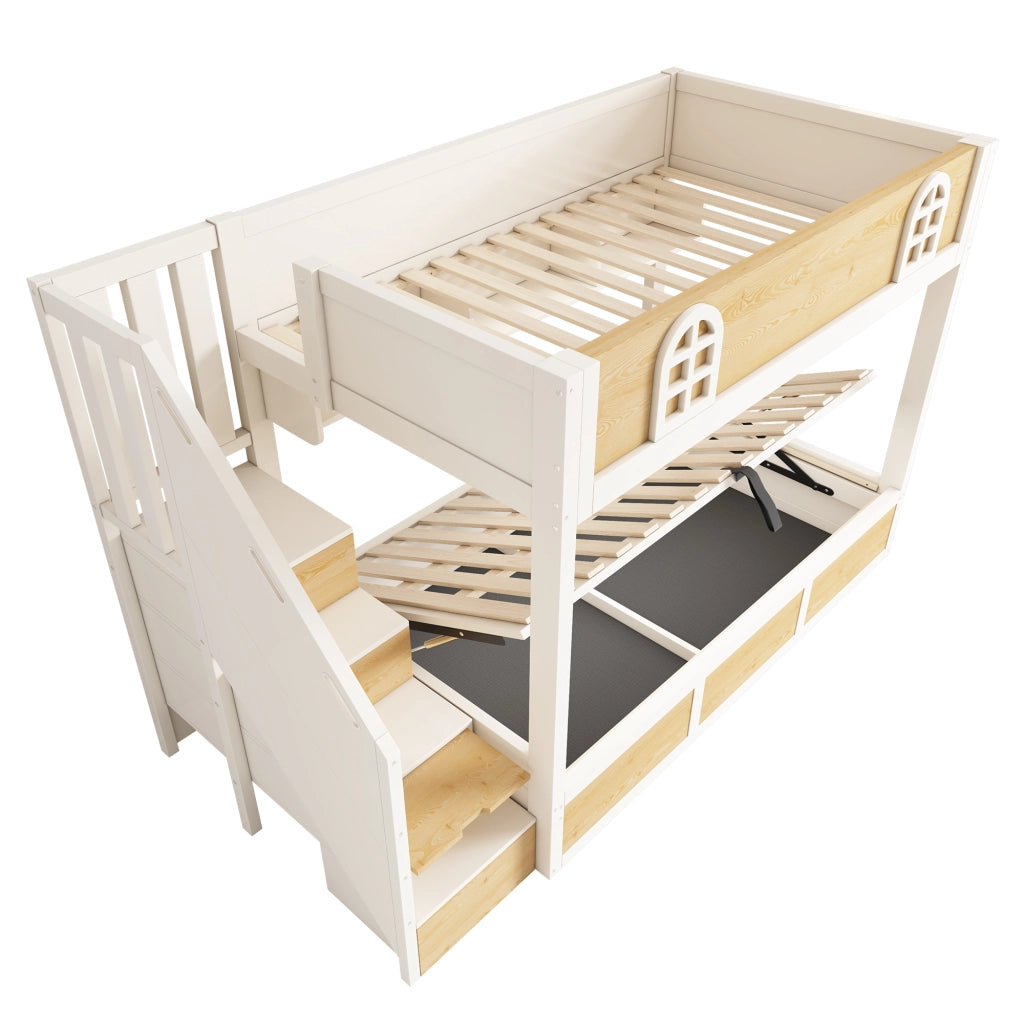 Letto a castello per bambini 90 x 200 cm con scala contenitore