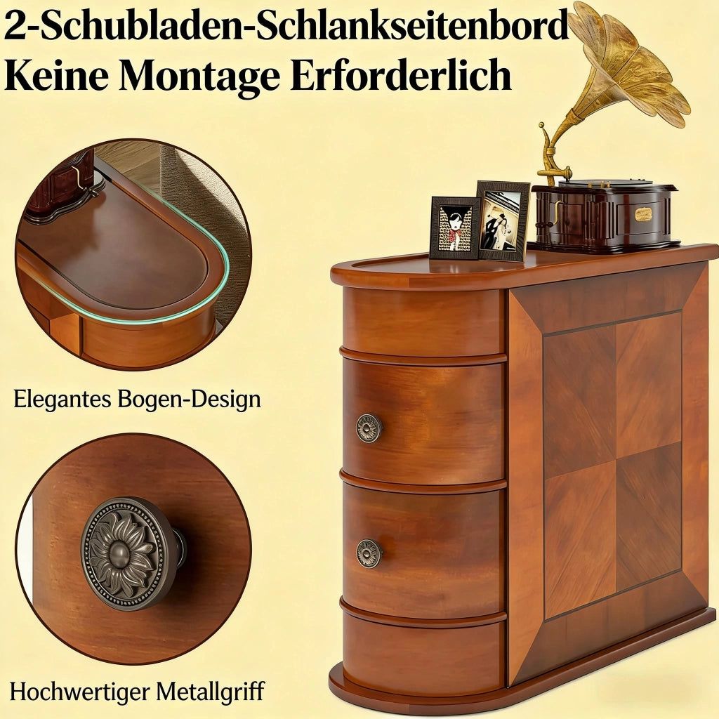 Tavolino da divano con 2 cassetti in legno color noce design ad arco rettangolare 60 × 27 × 60 cm