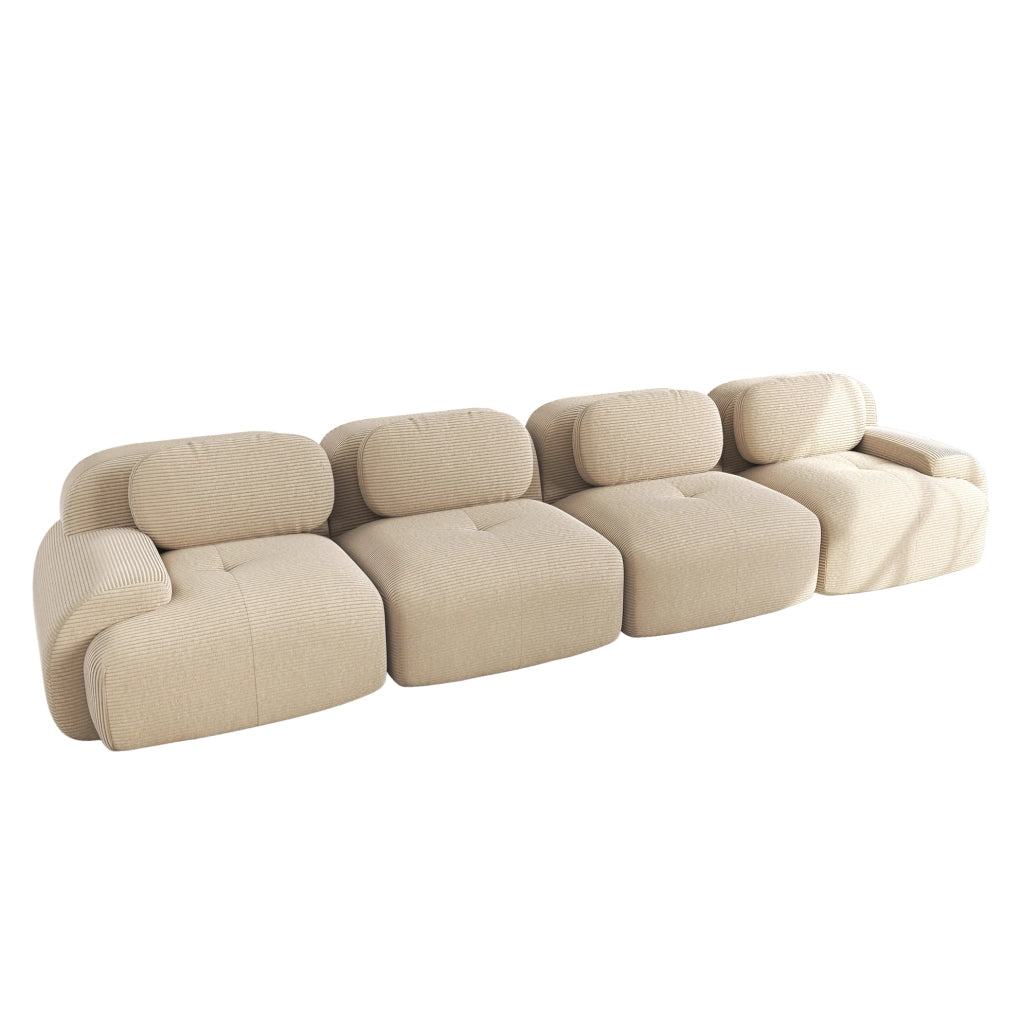Divano modulare 4 posti 388x103x70 cm in tessuto a coste beige, per ambienti ampi –