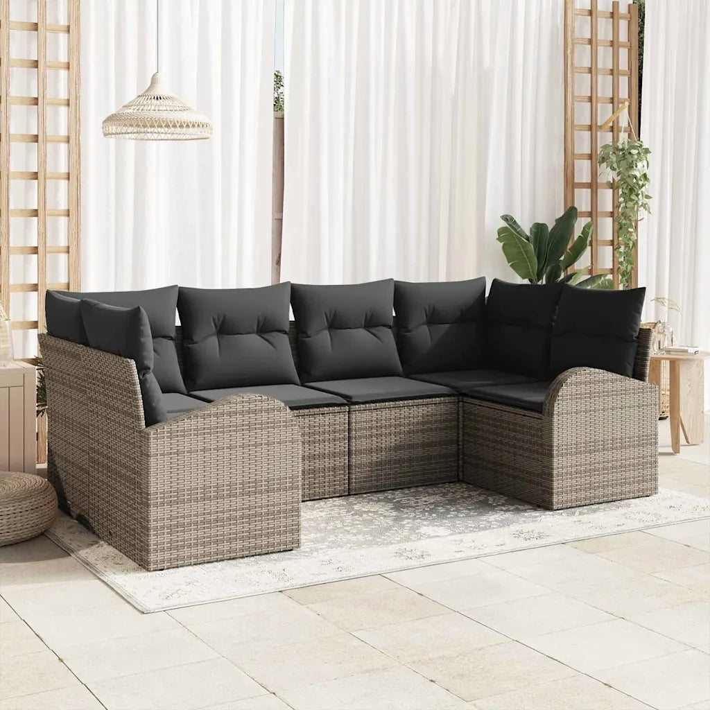 Set Divano da Giardino con cuscino 6 pcs Grigio polyrattan