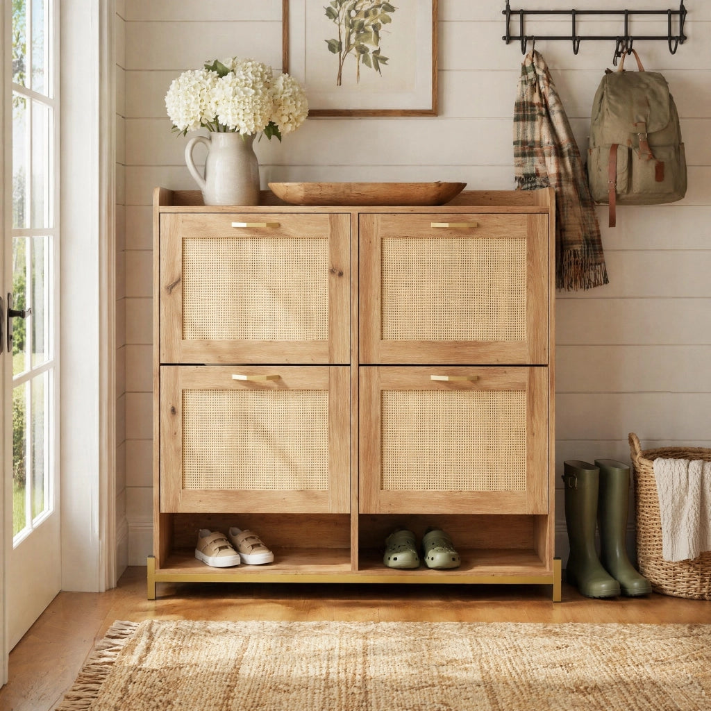 Scarpiera in MDF con ripiano superiore; 108;5 x 24 x 100 cm; color legno