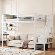Letto a Soppalco 90x200 cm in metallo con Ripiani Bianco