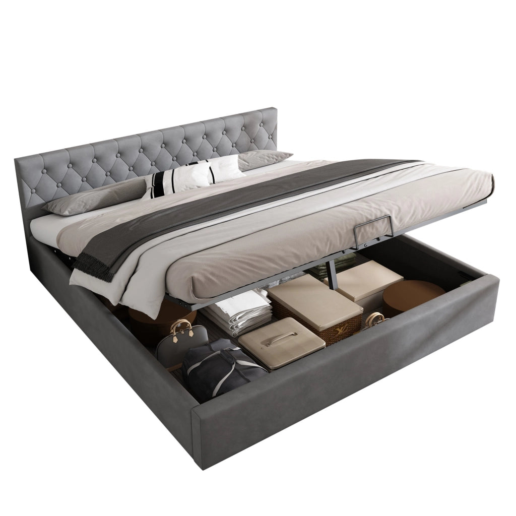 Letto matrimoniale imbottito grigio con contenitore idraulico 180 x 200 cm