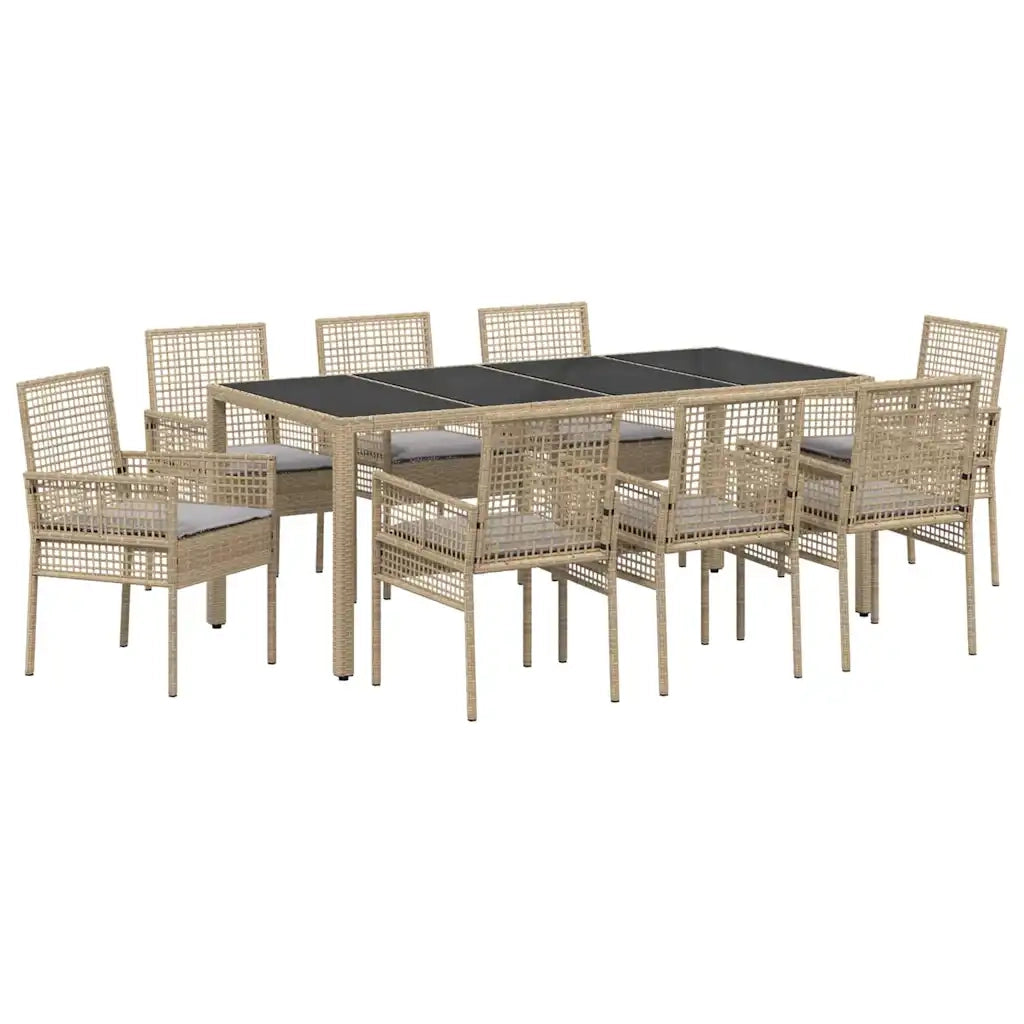 Set da Pranzo per Giardino 9 pcs Beige polyrattan 3334884