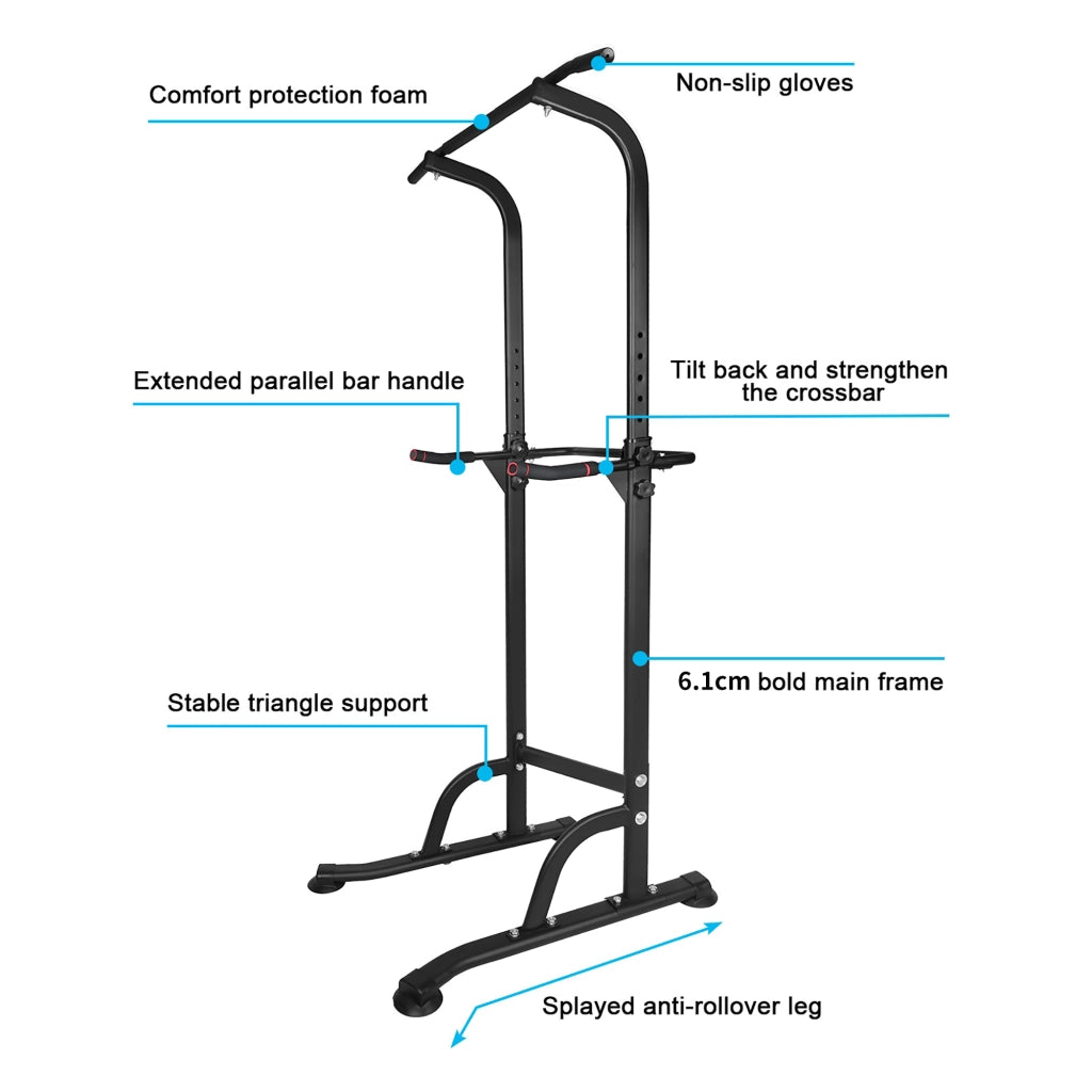 Stazione per trazioni regolabile in altezza con supporti per squat e flessioni in ferro nero 168.91–210.06 cm