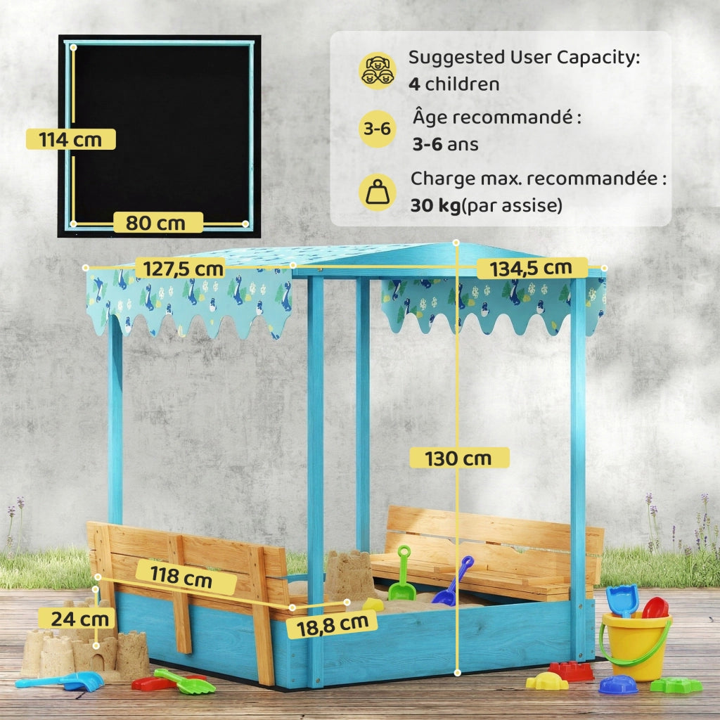 Sandbox in legno con coperchio e sedile pieghevole ¨C Minimal ¨C blu