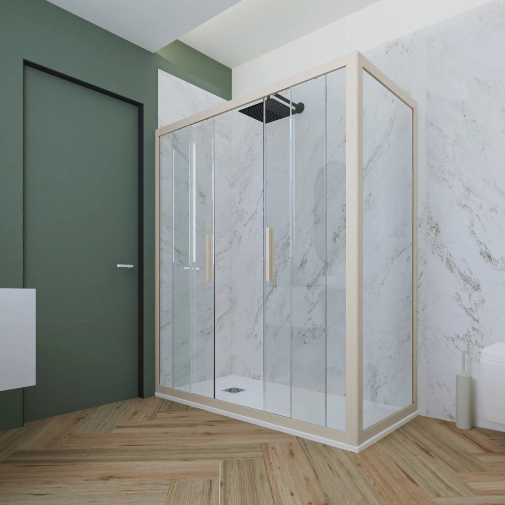 Box doccia 2 ante scorrevoli 80x150 CM H 200 Vetro Trasparente Profilo Champagne mod. Glam Duo