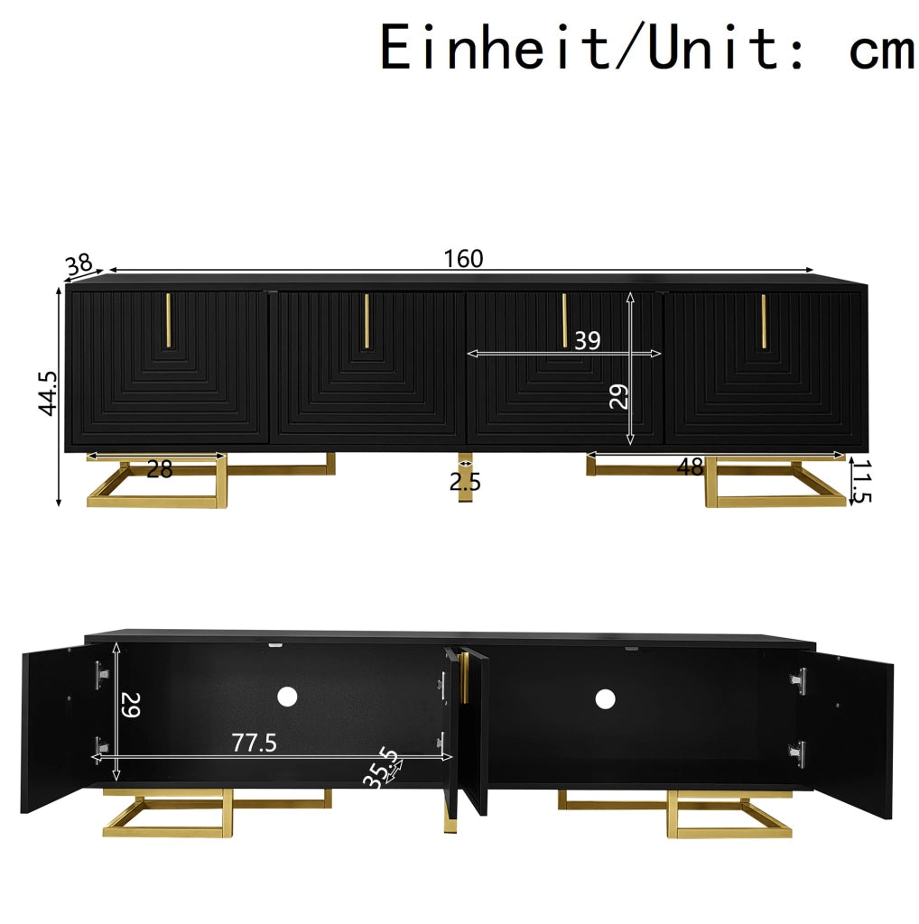 Mobile TV 160x38x44.5 cm; 4 porte con ripiani e cerniere ammortizzate; truciolare; nero