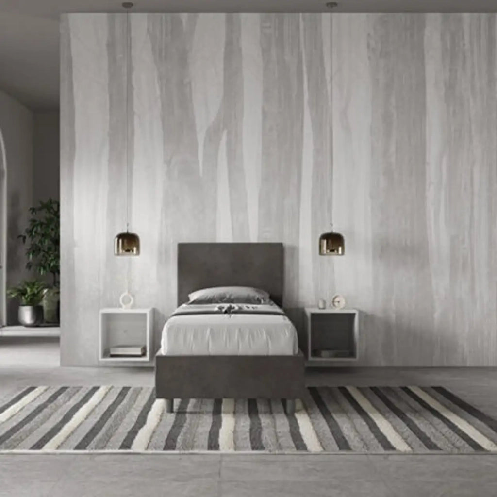 Letto singolo con rete imbottito 80x190 microfibra grigio Adele