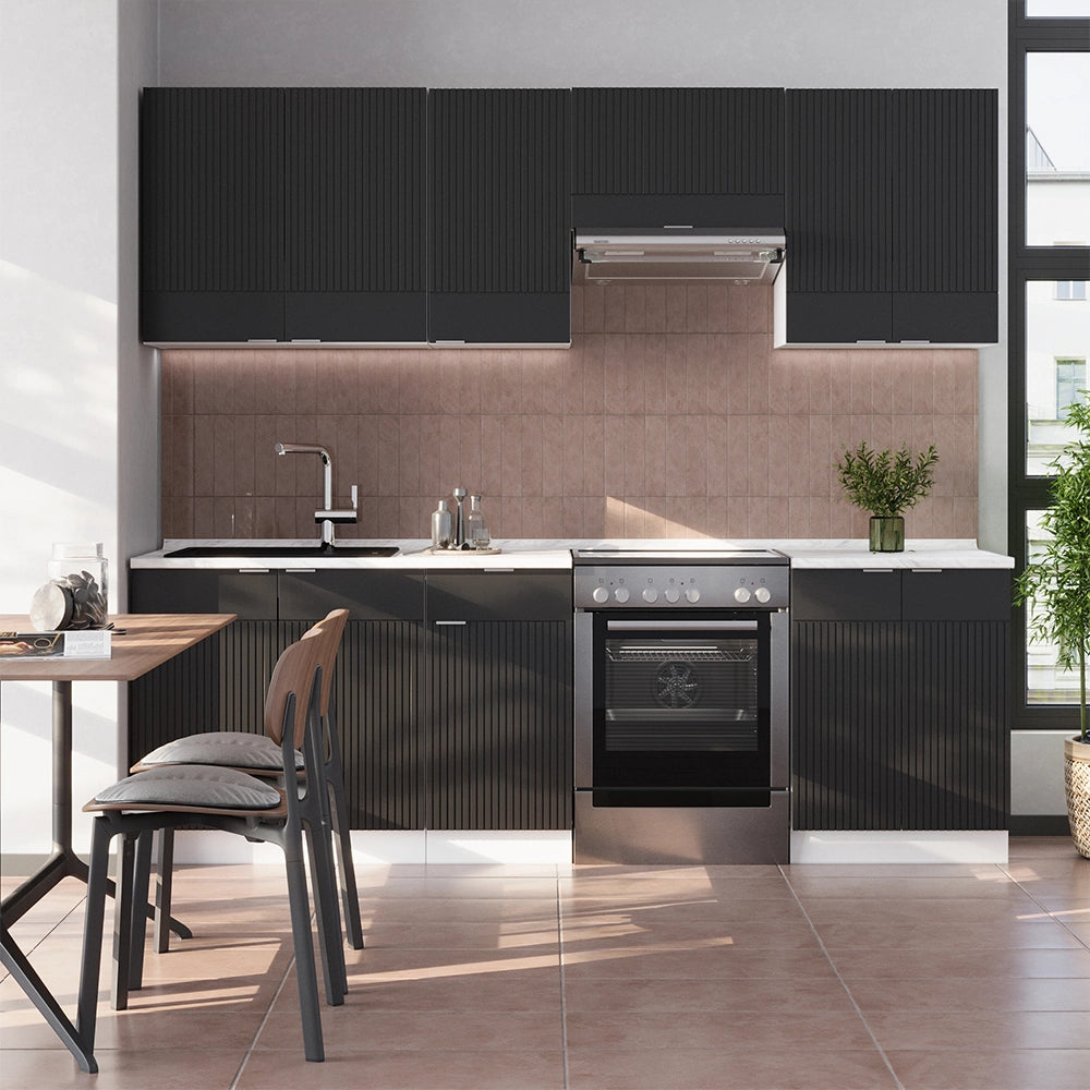 Cucina componibile Fame-Line Nero rigato/Bianco 240 cm, PL Antracite Vicco