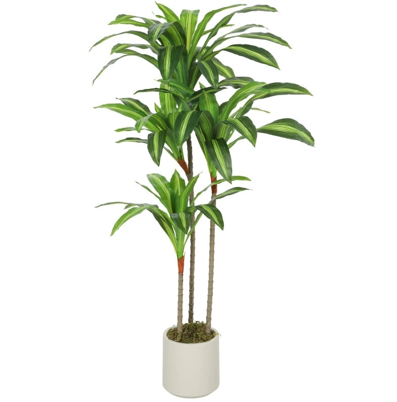 Pianta artificiale Dracaena 120 cm con vaso bianco