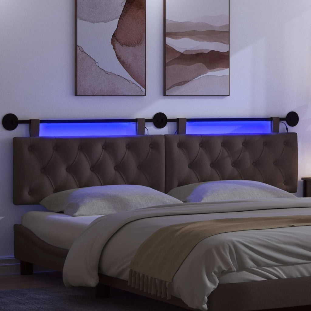 Testiera | Testata sospesa Con luce LED Marrone Scuro Tessuto