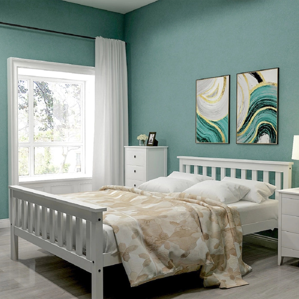 Letto matrimoniale 140 × 200 cm con rete a doghe in legno di pino bianco e supporti centrali