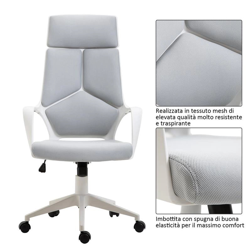 SEDIA DA UFFICIO ERGONOMICA  IN TESSUTO REGOLABILE E GIREVOLE IN MESH GRIGIO