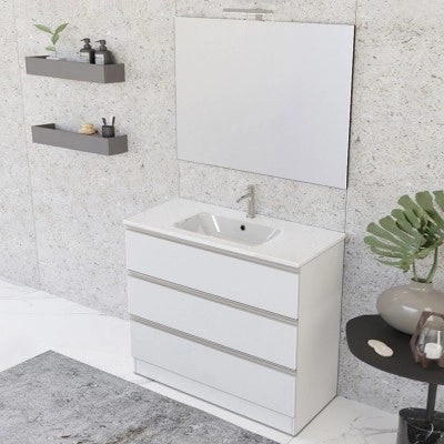 Mobile bagno 100 cm bianco opaco con specchio e lavabo incluso Master