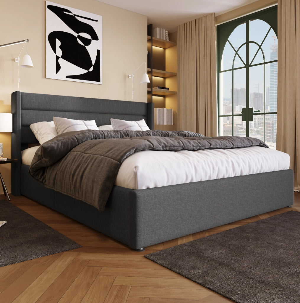 Letto contenitore matrimoniale 160x200 con apertura idraulica e testiera imbottita
