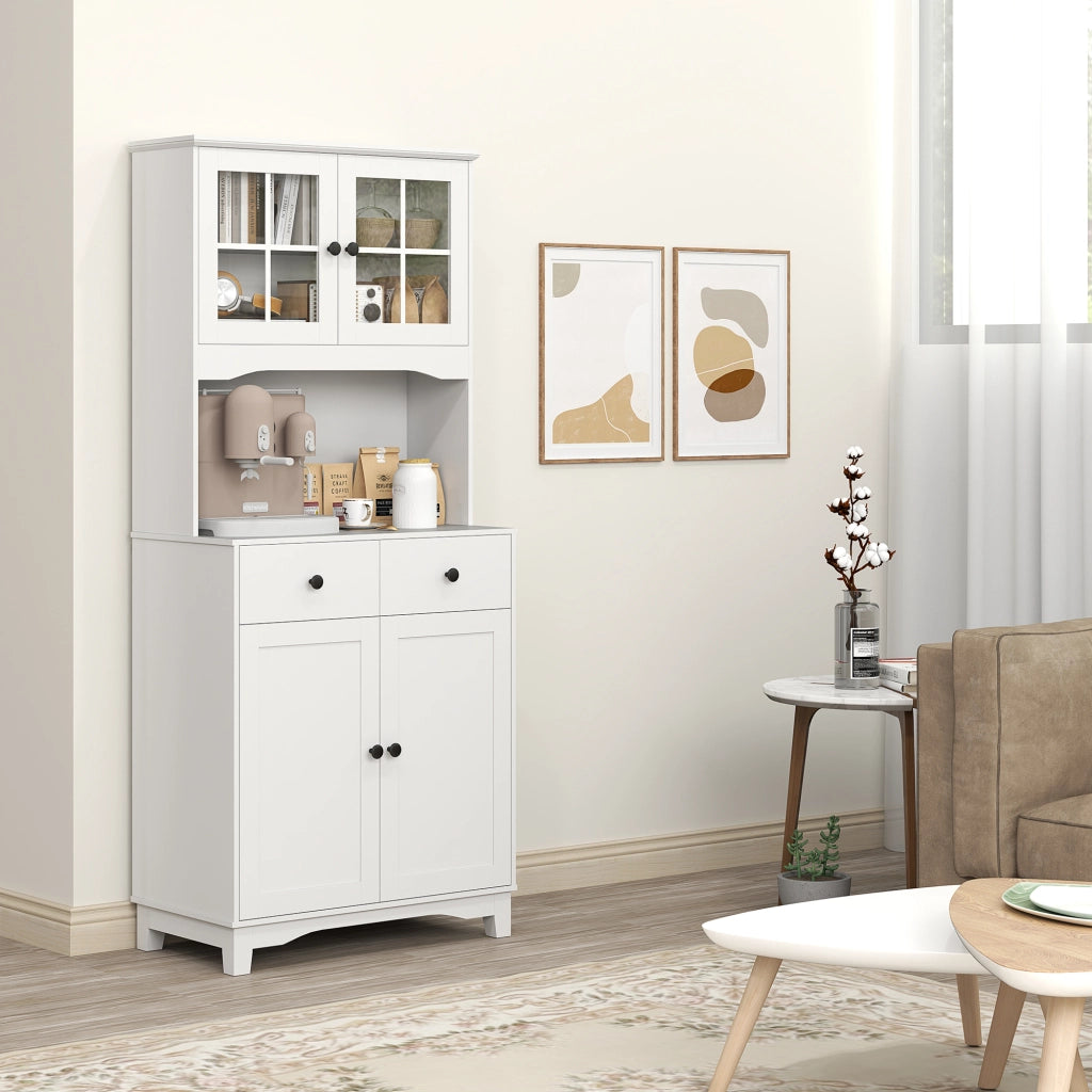 Mobile colonna da cucina con piano per microonde; 2 armadi; 2 cassetti e ripiani regolabili bianco 74.5 × 40 × 172 cm
