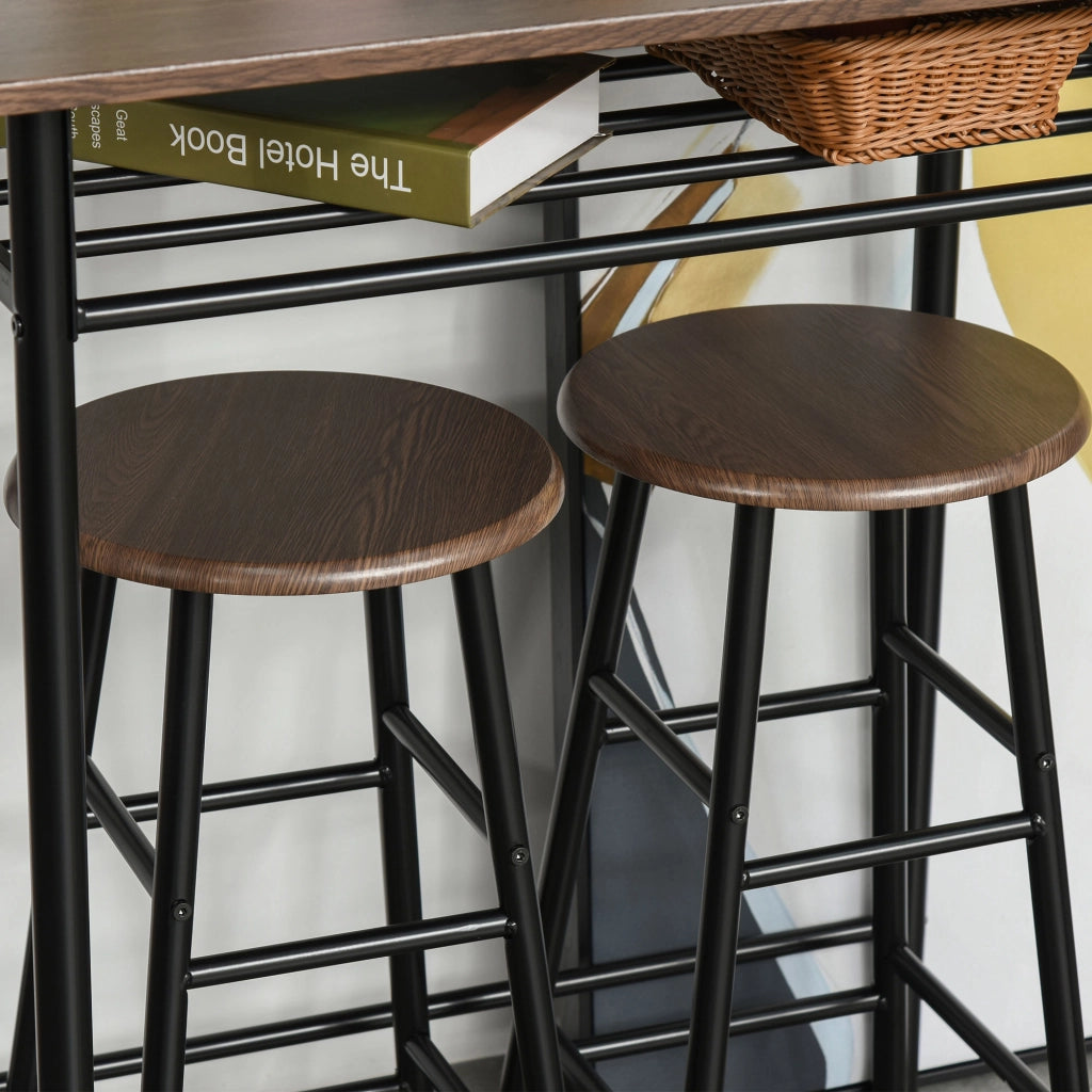 Tavolo da bar con 2 sgabelli e ripiano portaoggetti in MDF e metallo nero per cucina 80 × 50 × 90 cm casa
