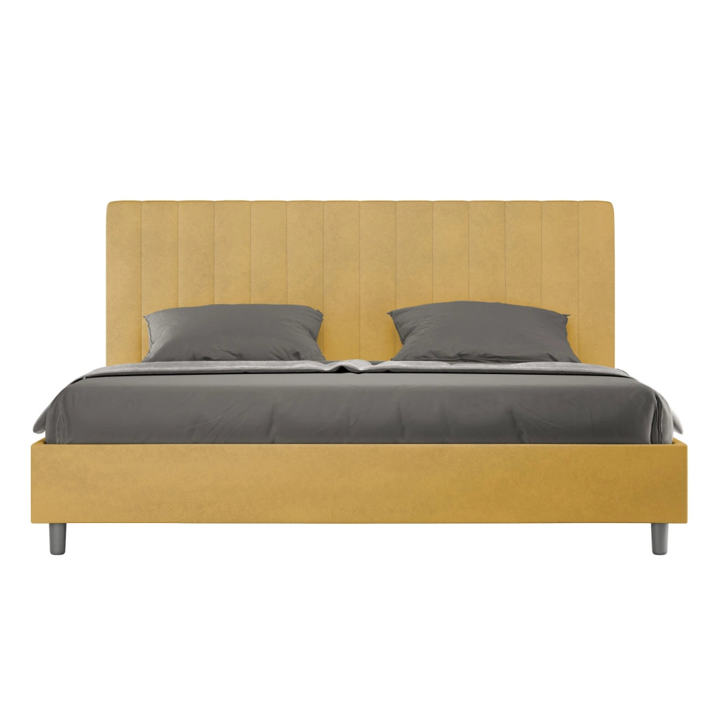 BS COM Letto matrimoniale king size contenitore imbottito 200x200 microfibra ocra