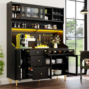 Mobiletto alto con luci LED e scaffali regolabili 145x39x171 cm nero