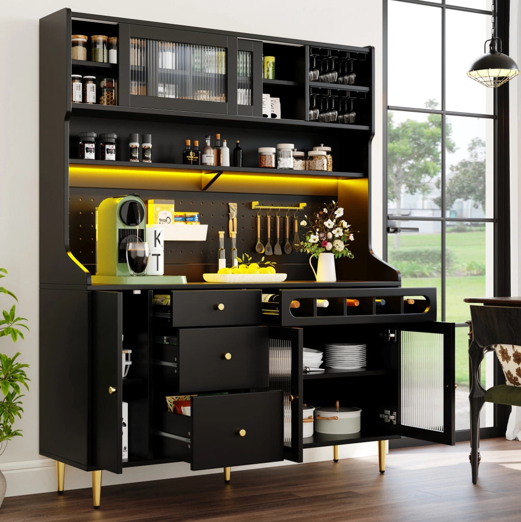 Mobiletto alto con luci LED e scaffali regolabili 145x39x171 cm nero