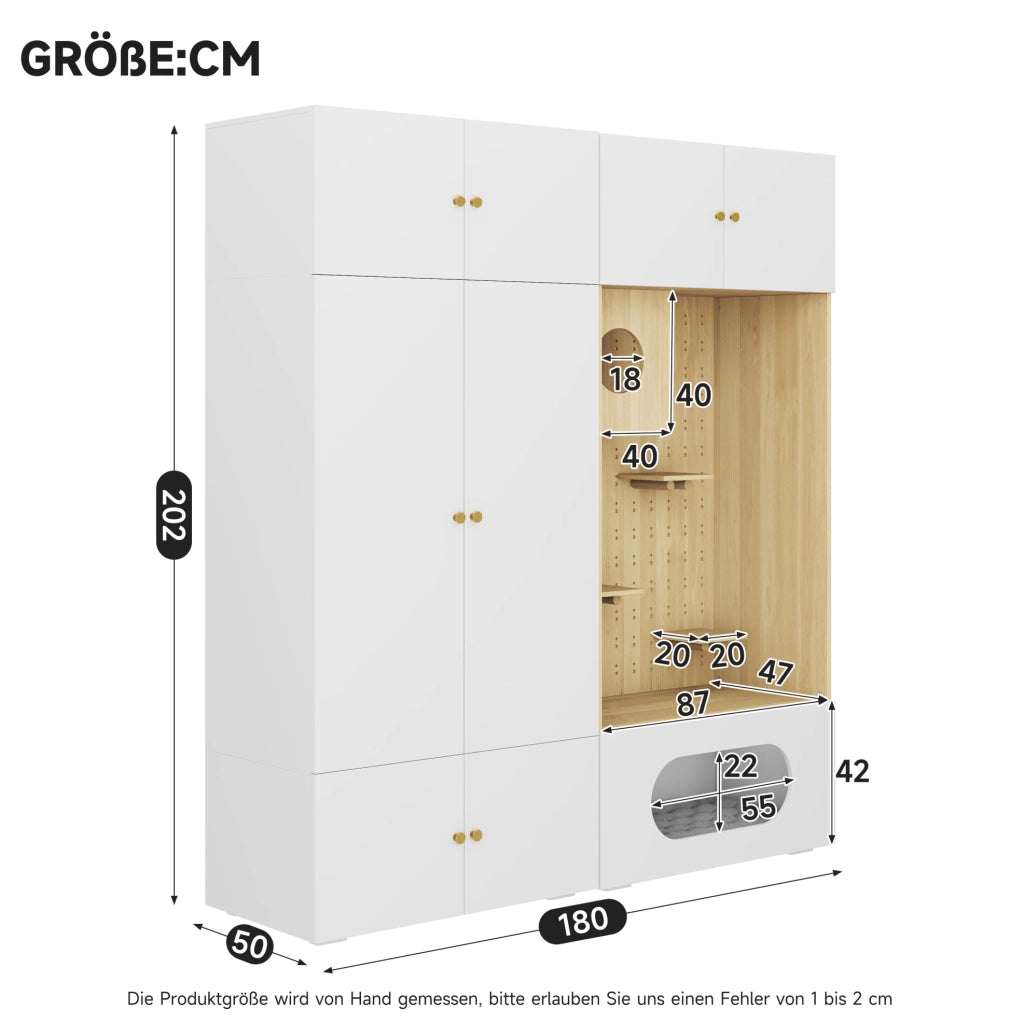 Armadio multifunzione 2-in-1 con parete arrampicata per gatti, 180x50x200 cm, bianco e effetto legno