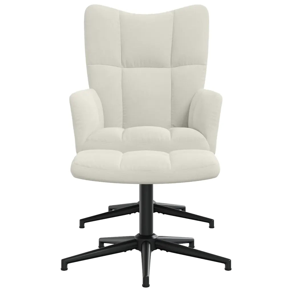 Poltrona Relax con Poggiapiedi Bianco Crema in Velluto 328115