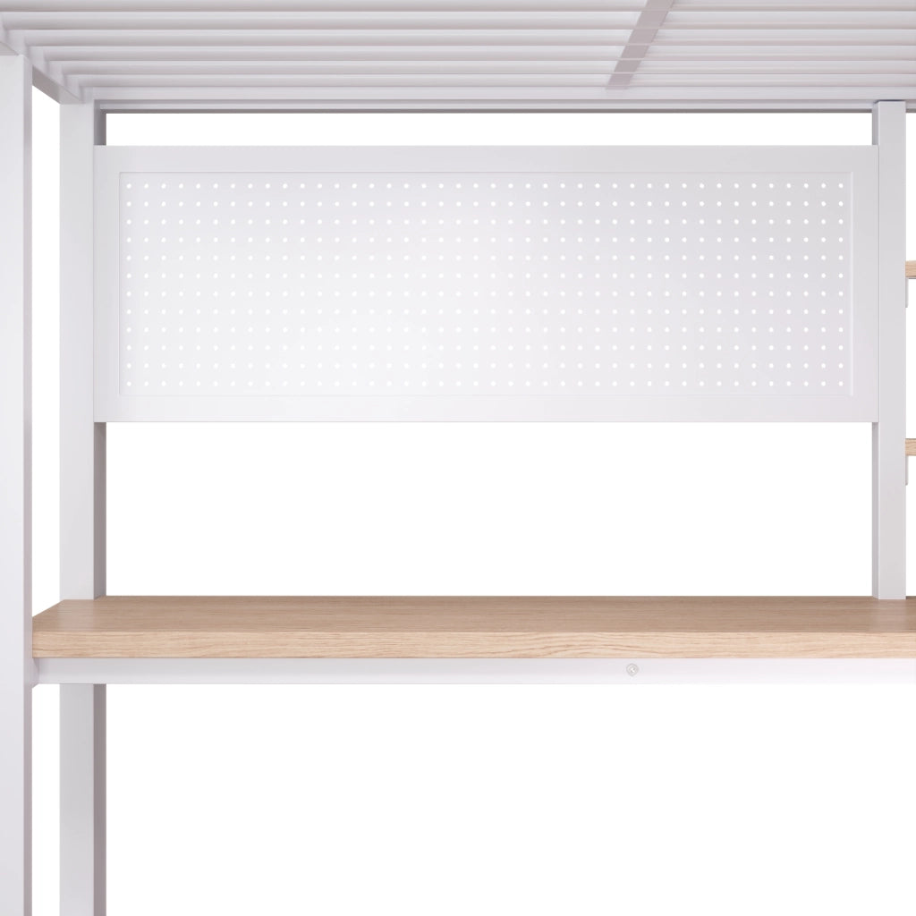 Letto a Soppalco 140x200 cm, con Scrivania, USB e Type-C, LED e Mensole