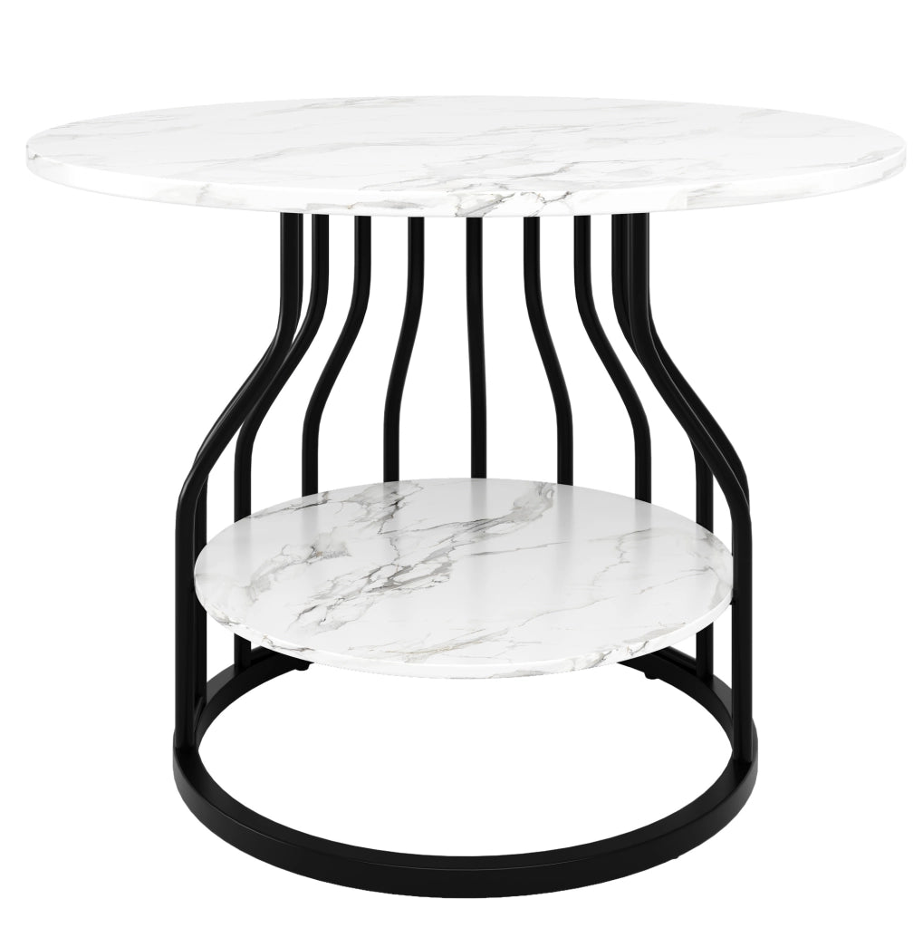 Tavolo da pranzo rotondo 80x80x76 cm in MDF effetto marmo nero