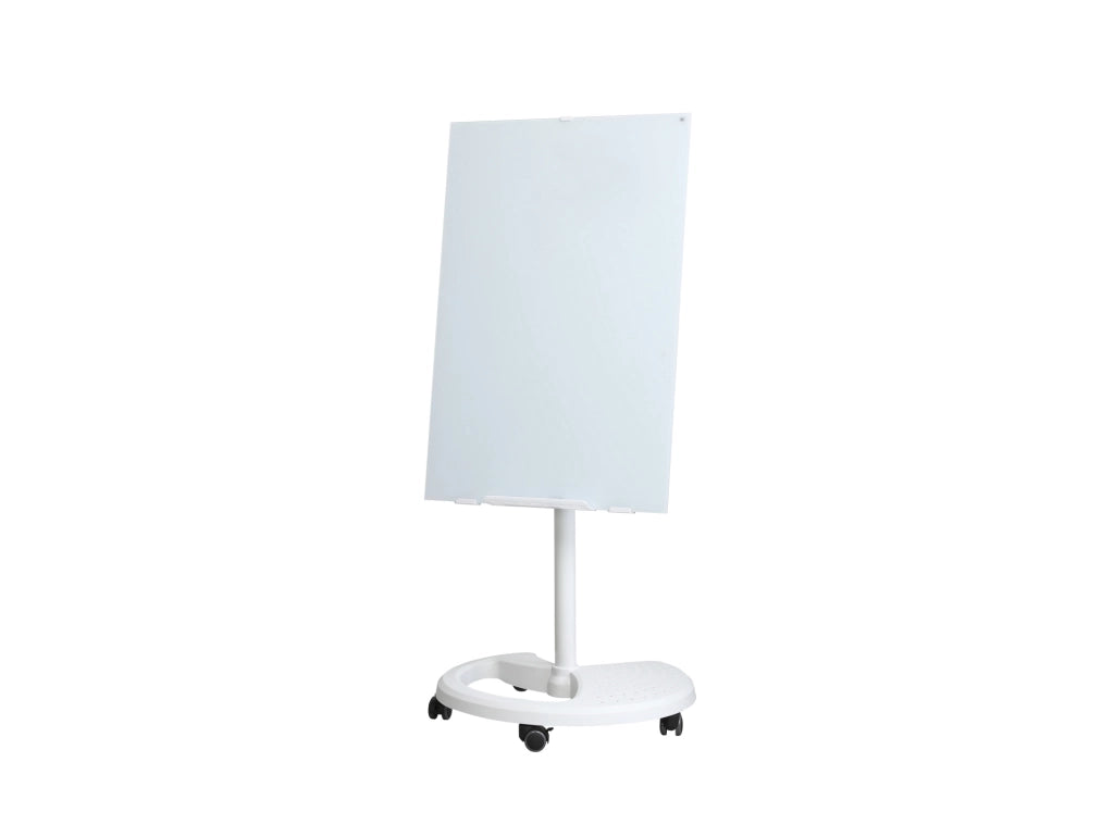 Lavagna Magnetica con Vetro Temperato 90x60 cm con Altezza e Inclinazione Regolabili, Base ABS con Ruote Bloccabili, Bianco