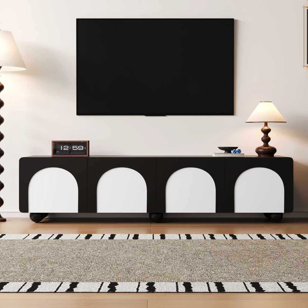 Mobile TV con Cassetti e Ante ¨C MINIMAL ¨C Nero/Bianco 180x38x45 cm