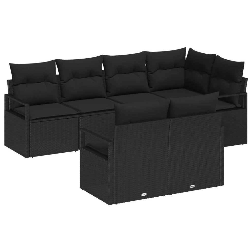 Set Divano da Giardino con cuscino 7 pcs Nero polyrattan