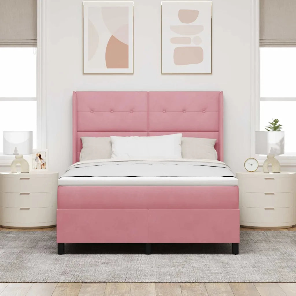 Letto a molle con testiera Rosa 140 x 200 cm Velluto