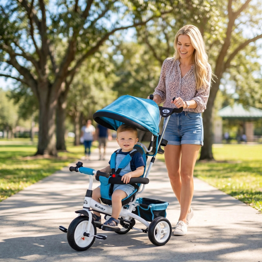 Triciclo 6 in 1 per Bambini con Capote e Cintura di Sicurezza ¨C ZephMum ¨C 1-5 Anni, Blu