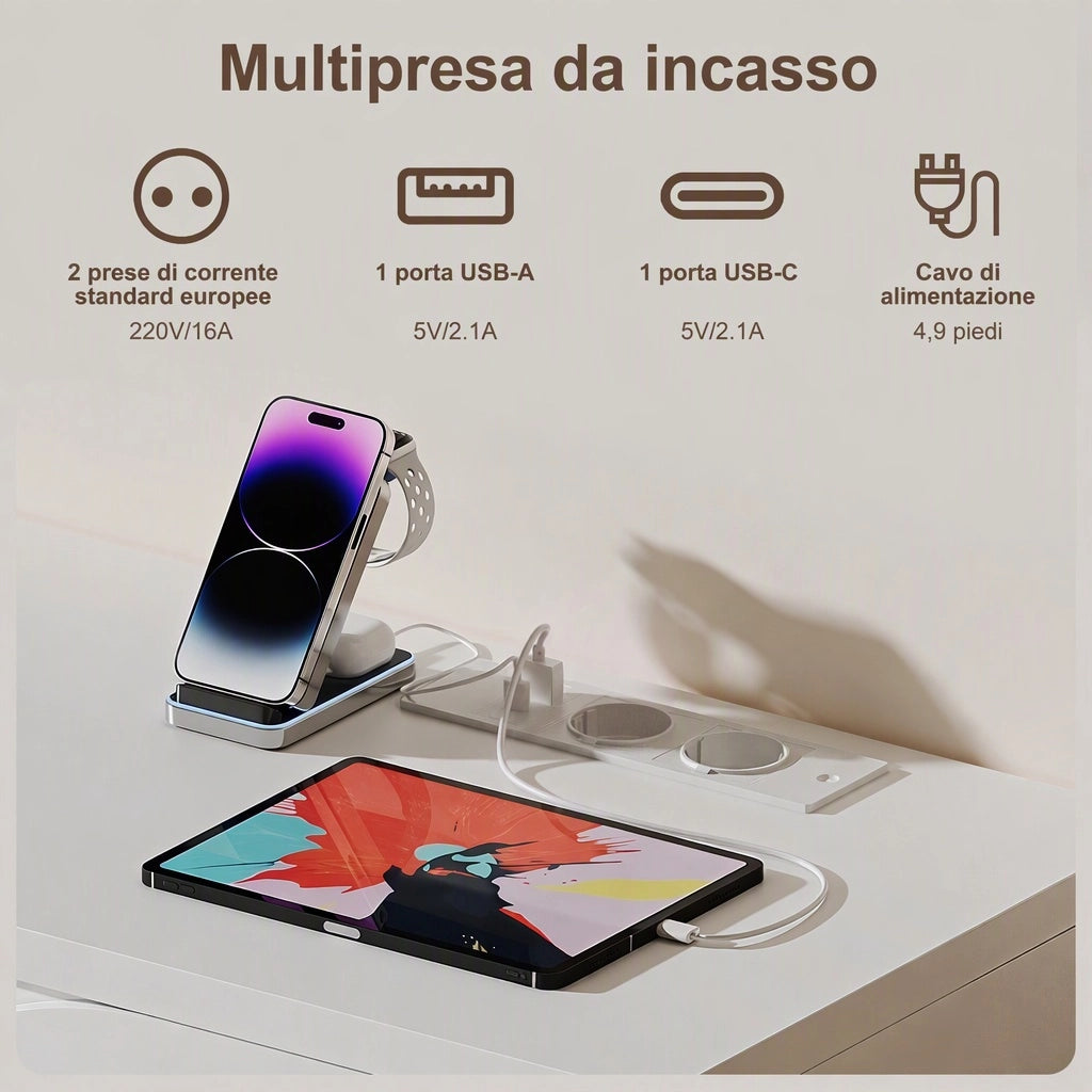 Mobile TV Moderno 175x40x42 cm;Mobile Basso per Soggiorno;Porta di ricarica;Ripiani Regolabili;Supporta TV fino a 80";Bianco
