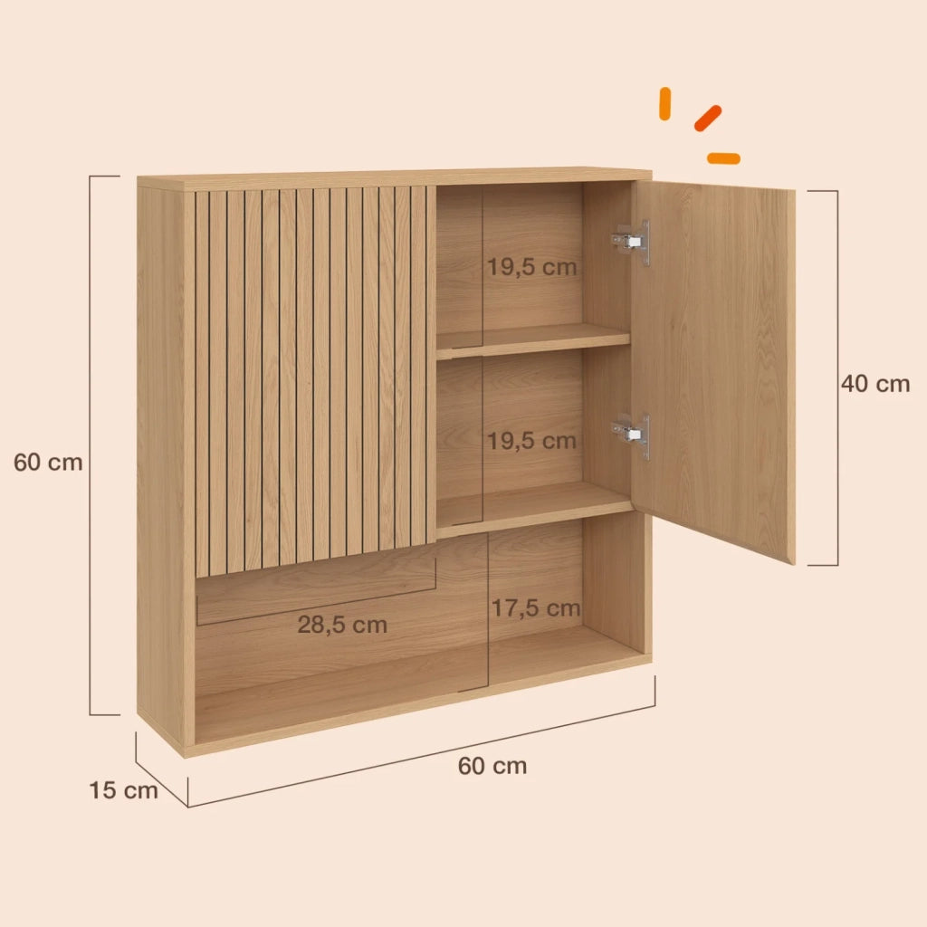 IDMarket - VICTOR Mobile da bagno sospeso a 2 ante con ripiano effetto doghe