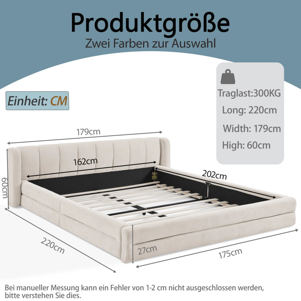 Letto 160x200 cm con testiera imbottita e rivestimento in tessuto ciniglia beige