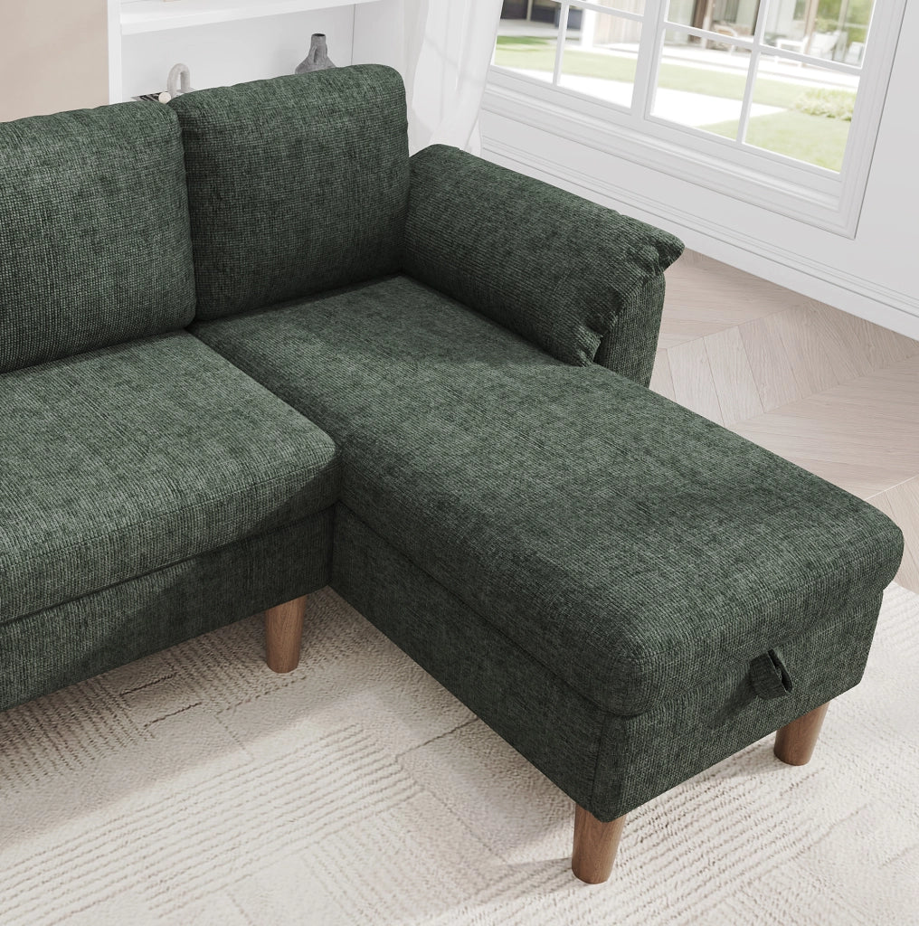 DIVANO ANGOLARE 3-4 Posti con Chaise Longue Reversibile e Vano Contenitore Verde